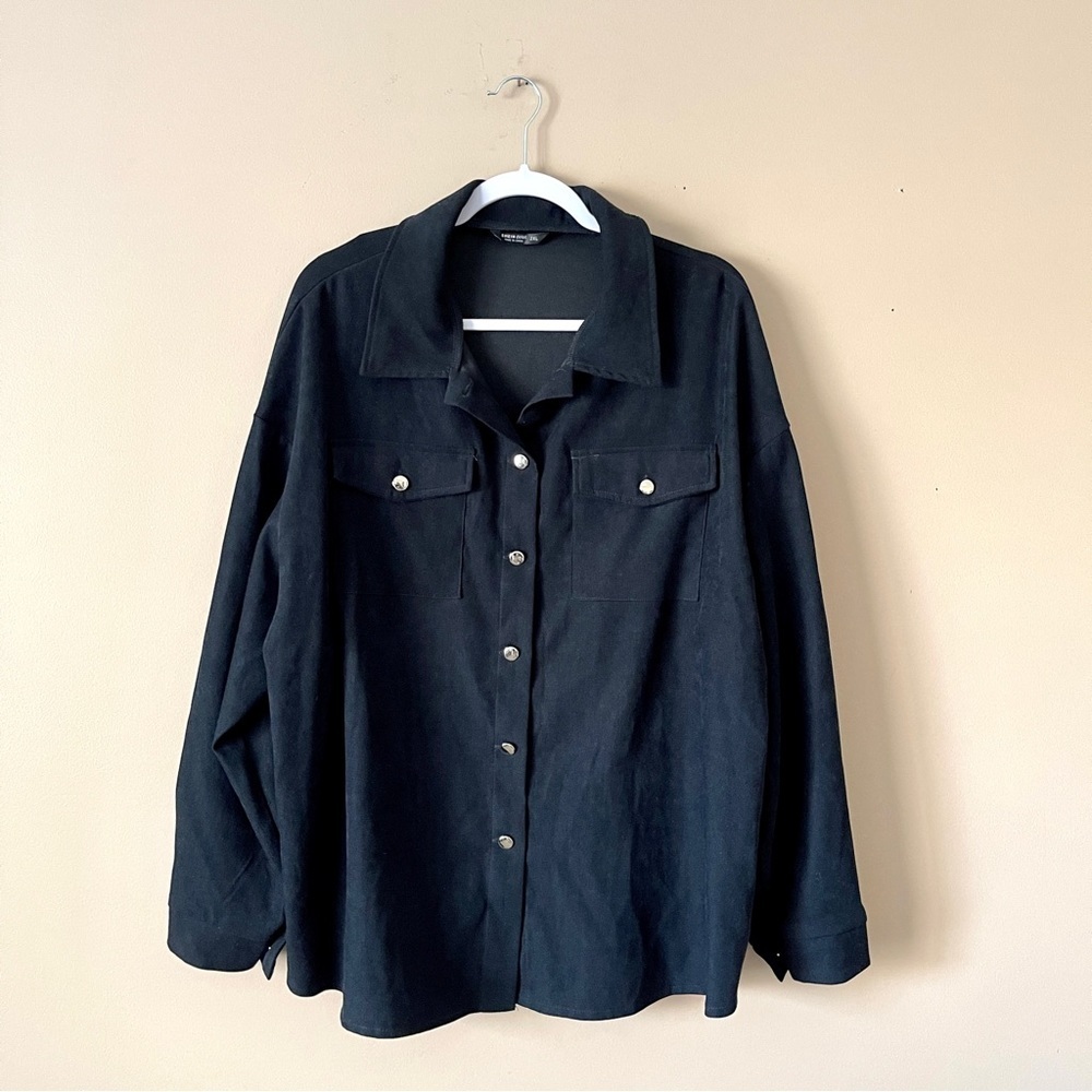 SHEIN | Black Micro Ribbed Oversized Button Down Top Sz 2XL